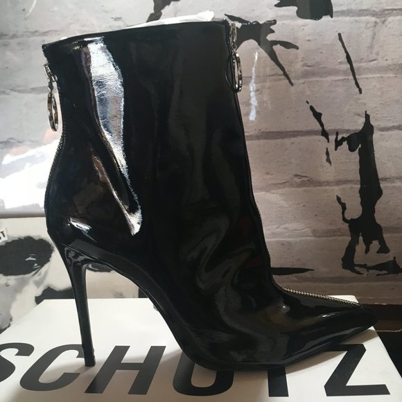 SCHUTZ Shoes - Schutz Kenia Black Patent Leather Booties